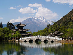 Lake, Bridge, and Mountain