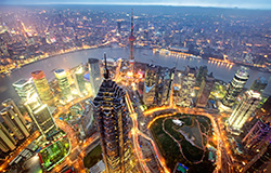 Skyscrapers at Night in Shanghai