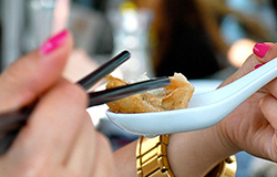 Shrimp Being Eaten in a Chinese Spoon